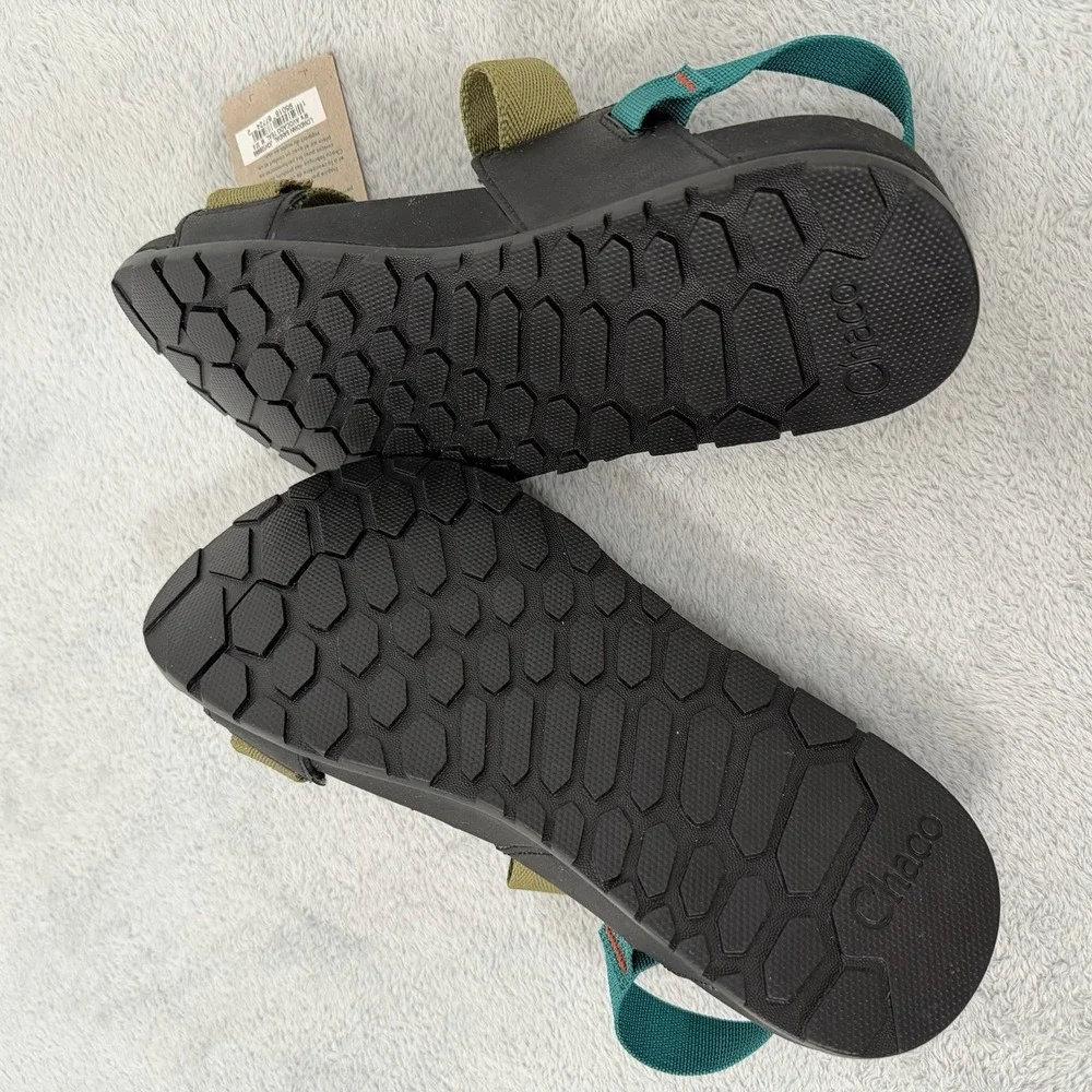 Chaco Lowdown Sandals Mens 7 Olive/Teal Adjustable Straps Sport Slides JCH108655